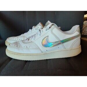 Nike White Holograph Silver Distressed Sneaker "Golden Goose" Vibe Size 8 Women